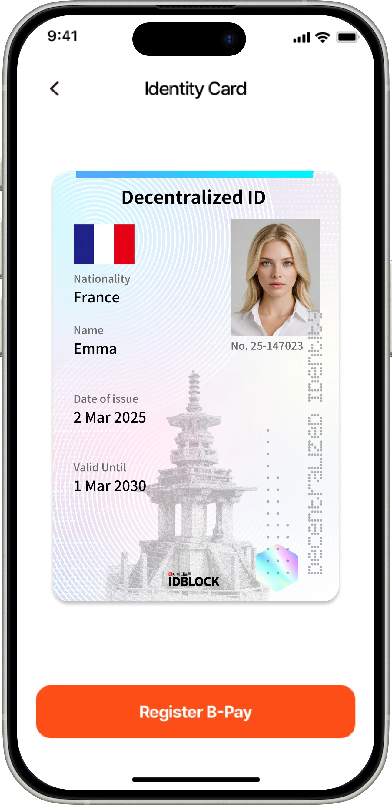 Écran de démarrage de l’inscription à B·Pay après la vérification d’une identité numérique