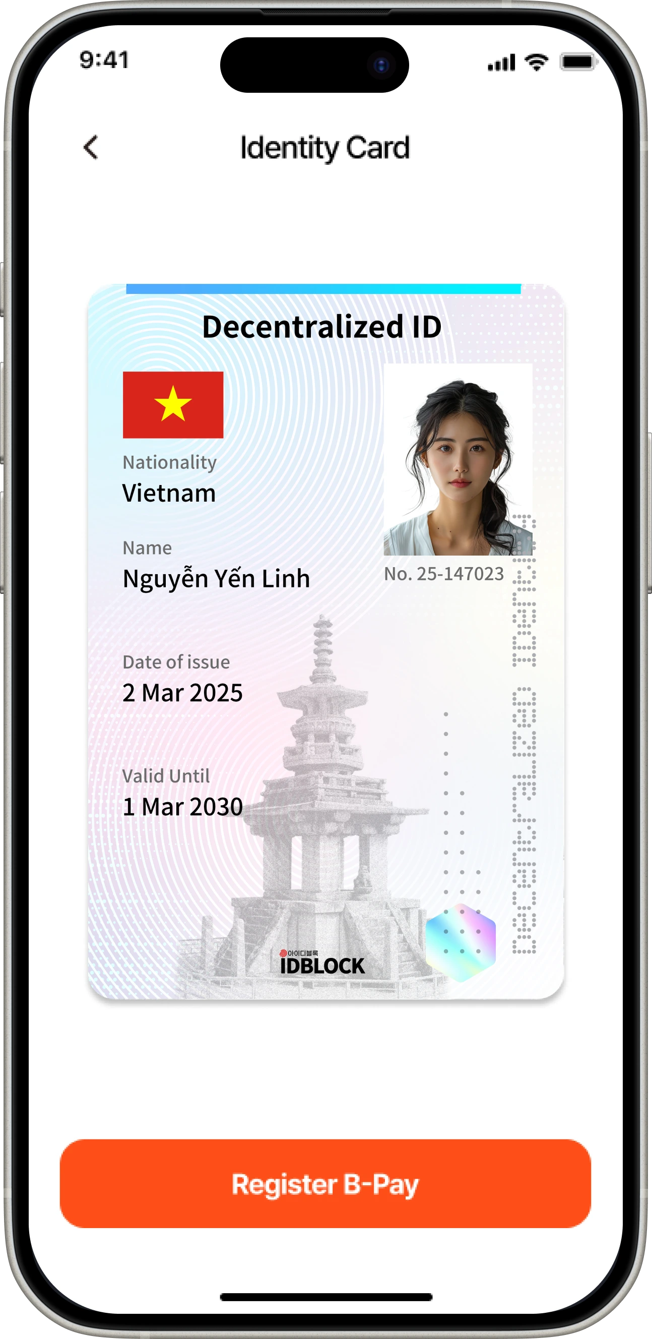 Màn hình bắt đầu đăng ký B·Pay sau khi xác nhận ID kỹ thuật số